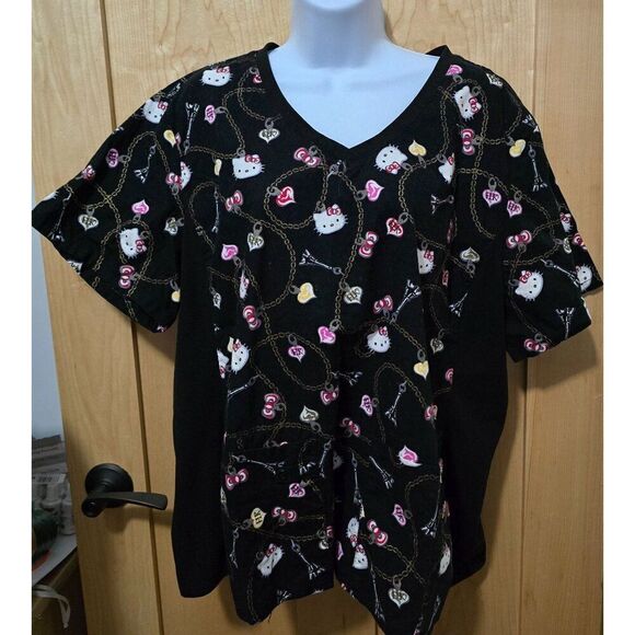 Hello Kitty Womens Scrub Top 2XL Black V-Neck Short Sleeve Cotton/Polyester Blen - Picture 3 of 6